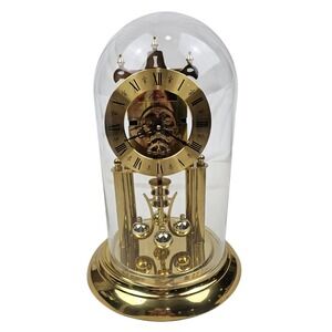 Elgin Mechanical Mantel Clock Brass Glass Dome Westminster Chime Pendulum